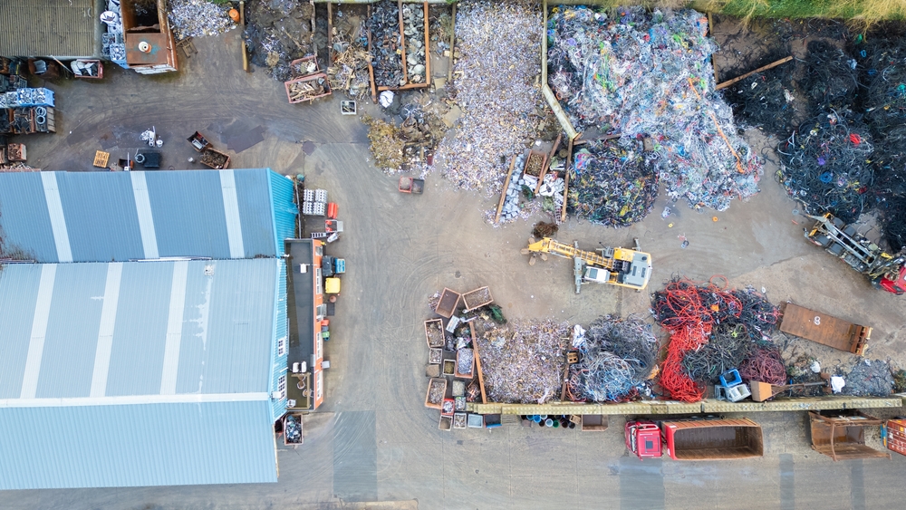 Aerial view of a scrap and waste storage yard